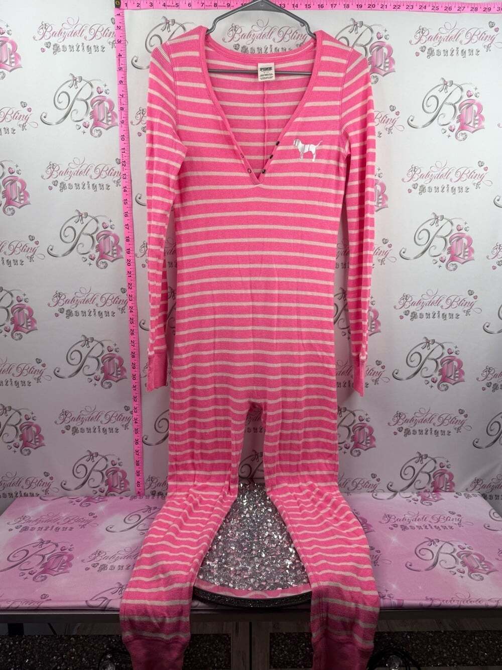 PINK Victoria's Secret onsie Pink and White Striped One-Piece Pajama Romper